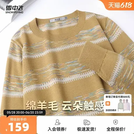 雪中飞25秋新款【云朵触感 含绵羊毛】休闲女士圆领拼色针织衫W图片