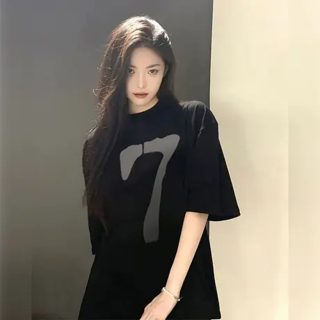 港味chic短袖t恤女2023新款纯棉宽松大码ins半袖甜辣风炸街上衣夏图片