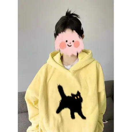 韩版chic连帽卫衣女多巴胺秋季穿搭卡通薄款外套ins大码闺蜜上衣图片