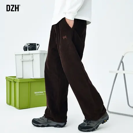 男士咖色灯芯绒裤子男款美式高街休闲直筒裤阔腿裤秋季2023年新款商品大图