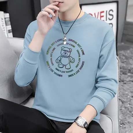 男士卫衣2023新款宽松套头无帽上衣秋冬加绒圆领长袖t恤潮流百搭商品大图