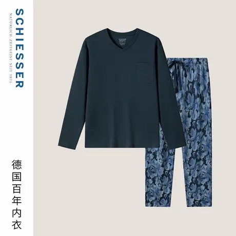 SCHIESSER舒雅25早秋新品男士纯棉印花V领大码睡衣家居服套装商品大图
