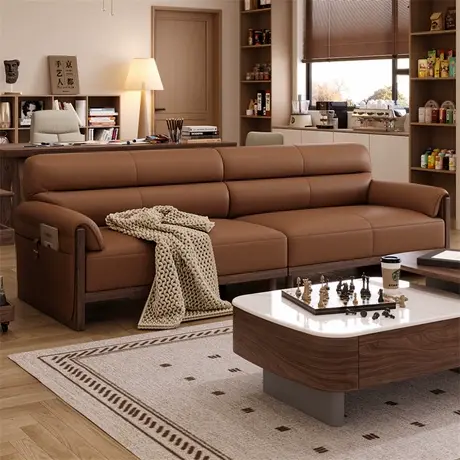 顾家家居实木白蜡木全实木沙发小户型家用客厅中古风简约直排沙发商品大图