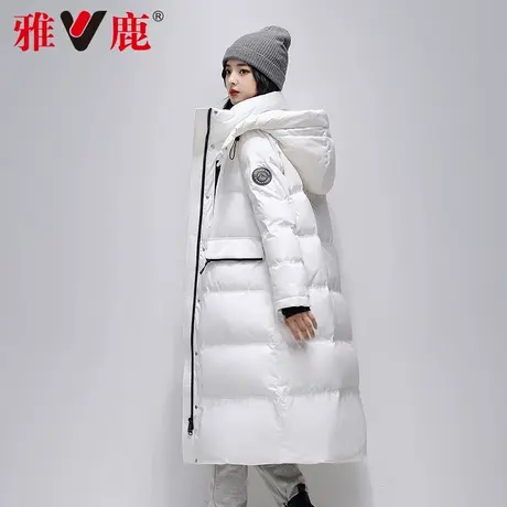 雅鹿羽绒服女中长款过膝冬季新款韩版鸭绒时尚派克服加厚白色外套商品大图