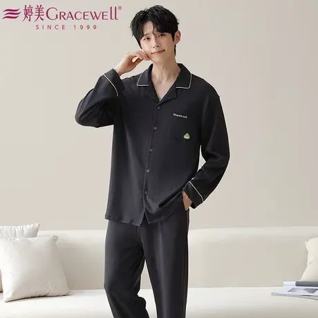 婷美睡衣男2025新款纯棉春秋季长袖长裤宽松透气可外穿家居服套装商品大图