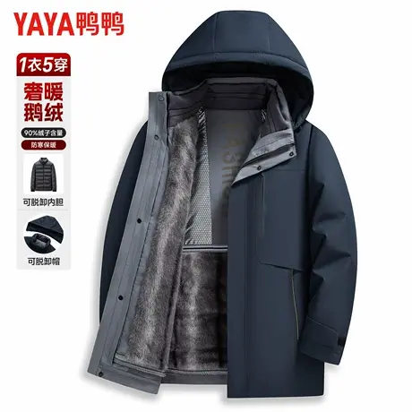 【可拆鹅绒内胆+可拆卸帽】鸭鸭冬季羽绒服男中老年爸爸装羽绒服商品大图