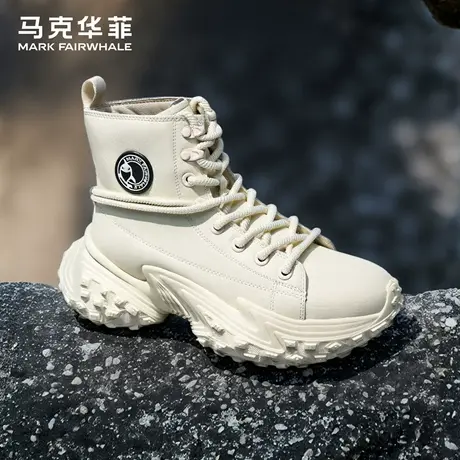 马克华菲马丁靴男新款厚底增高徒步靴防滑耐磨工装靴白色高帮男靴商品大图