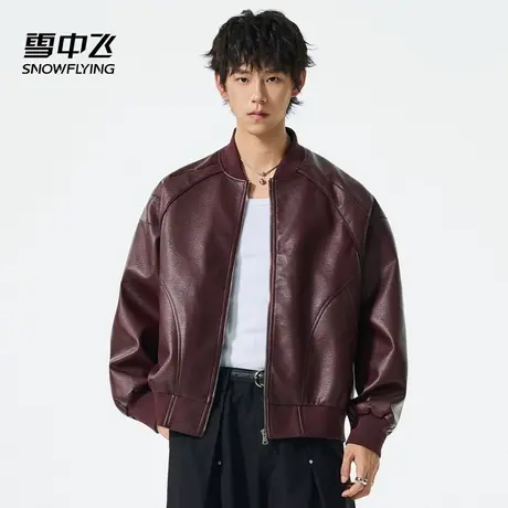 雪中飞2025秋新款时尚百搭休闲宽松显瘦短款泡泡皮棒球领夹克外套商品大图