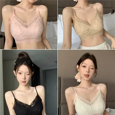 蕾丝吊带背心女辣妹性感抹胸带胸垫纯欲风美背外穿打底衫女内衣女商品大图
