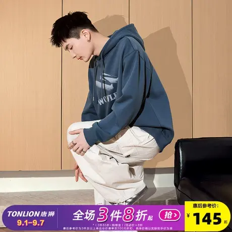 唐狮2025春秋新款连帽卫衣男生宽松帽衫美式上衣男ins外套潮牌商品大图