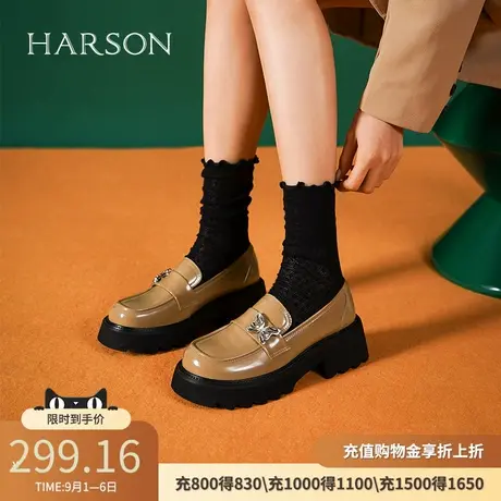 哈森秋新款商场同款休闲方跟饰扣乐福鞋深口女单鞋HS232546商品大图