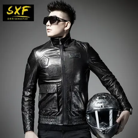 SXF圣希梵皮衣男真皮 海宁修身潮流机车衣服翻领夹克男士工装外套商品大图