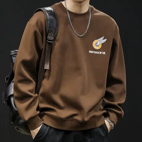 潮牌卫衣男加绒款圆领男款重磅衣服秋季2023新款长袖大码美式印花商品大图