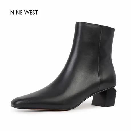 奥莱专供Nine West/玖熙方头粗跟瘦瘦短靴高跟靴子女款图片
