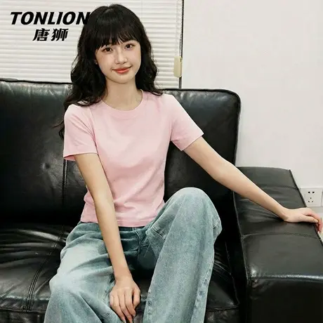 唐狮官方正肩圆领短袖t恤女夏季2026新款女士修身显瘦紧身上衣VB商品大图