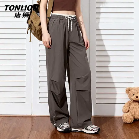 唐狮官方速干凉感工装裤女2026新款春直筒伞兵裤撞色阔腿休闲裤VC商品大图