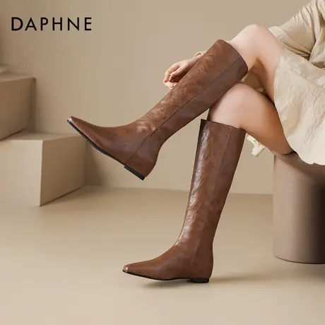 达芙妮美拉德长筒靴女2026新款冬季加绒平底内增高尖头高筒骑士靴商品大图