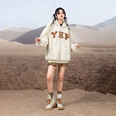 yep软糯糯毛毛外套女冬季宽松oversize加绒加厚棒球服今年流行图片