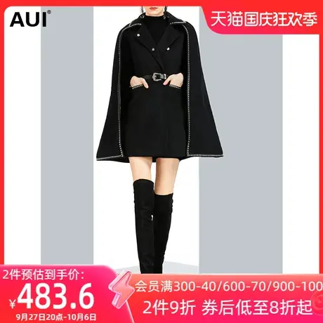 欧洲站黑色斗篷披风毛呢外套女冬2022新款设计感收腰气质呢子大衣商品大图