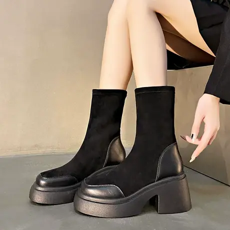 马丁靴女2023新款秋季今年流行的短靴女春秋单靴女款粗跟爆款靴子图片