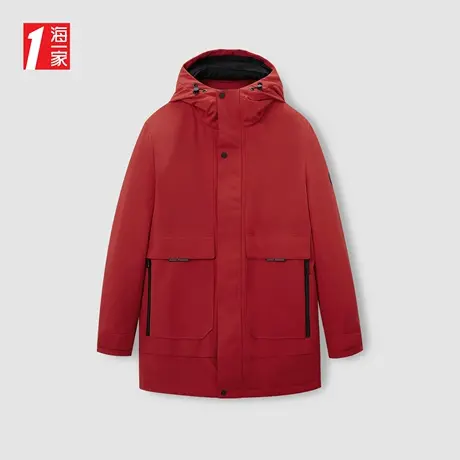 海一家连帽中长款外套冬季保暖舒适简约时尚休闲男士羽绒服图片