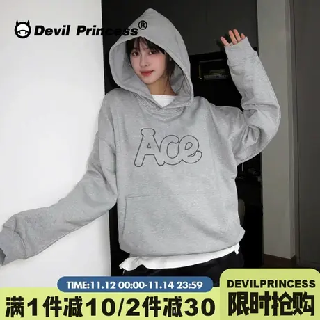 2023秋冬新款学院风高级感百搭灰色连帽卫衣女下衣失踪加绒上衣潮图片