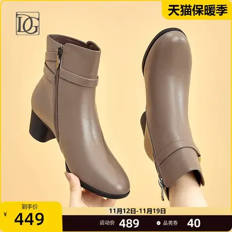 商场同款真皮粗跟短靴女2023秋冬新款春秋单靴妈妈靴中跟及踝靴商品大图