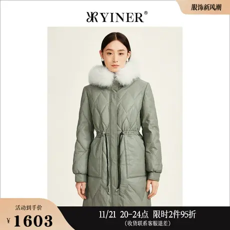 YINER音儿线上专选女装冬季加厚狐狸毛领羊皮真皮白鸭绒羽绒服图片