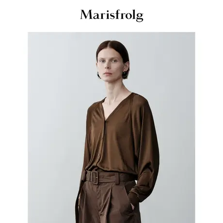 【精简衣橱】Marisfrolg玛丝菲尔复古咖色V领蝙蝠连袖针织开衫图片