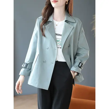 宝诗黎双排扣宽松短款风衣时尚气质英伦风棉质外套2024春秋季新款商品大图