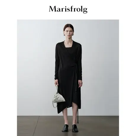 【商场同款】玛丝菲尔2023年秋季新款围裹式黑色羊毛针织连衣裙图片