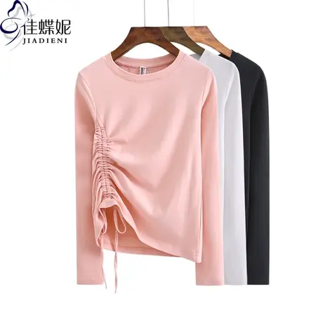 春秋新款纯棉圆领修身上衣长袖体恤打底韩版新款显瘦内搭女装T恤商品大图
