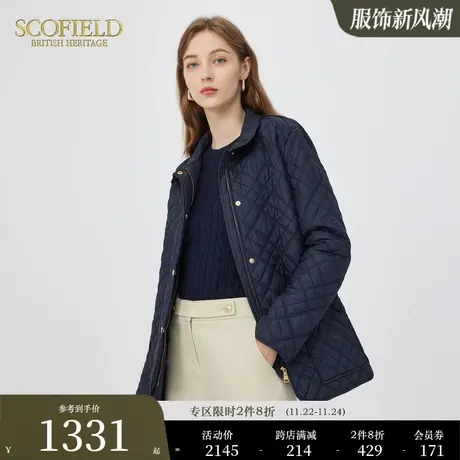 Scofield女菱形格子立领短夹克棉服外套秋冬新品上衣商品大图