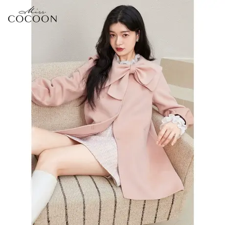 MISSCOCOON粉色毛呢外套女2022新款秋冬减龄海军领设计羊毛呢大衣图片