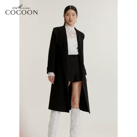 COCOON商场同款2023秋冬新款法式荷叶边设计绵羊毛呢大衣商品大图