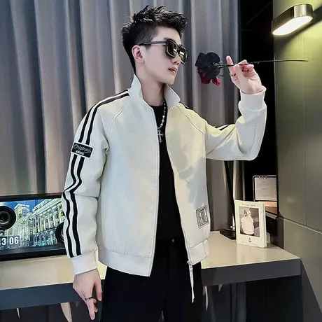高级感立领工装夹克男春秋季个性条纹潮流潮牌轻熟风INS休闲外套商品大图