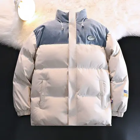 冬季灯芯绒拼接棉衣棉服男2023新款重磅加厚保暖贴标情侣棉袄外套商品大图