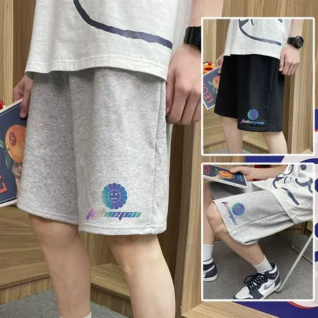 笑脸印花运动短裤男夏季潮牌休闲宽松大裤衩潮流篮球健身五分裤子商品大图