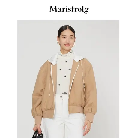 【言选好物】玛丝菲尔女装冬季新款杏色羊毛短外套外衣女商品大图