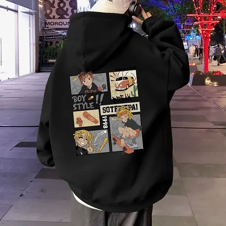 纯棉卫衣男春秋季美式卡通连帽2025新款男装上衣oversize重磅外套图片