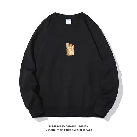 趣味面包印花圆领卫衣男女秋冬季简约宽松休闲情侣装套头上衣图片