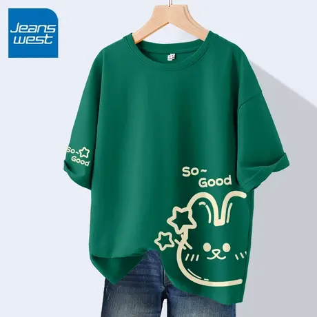 ZR真维斯短袖t恤女2023新款夏季纯棉宽松运动ins潮牌半袖体恤女款商品大图