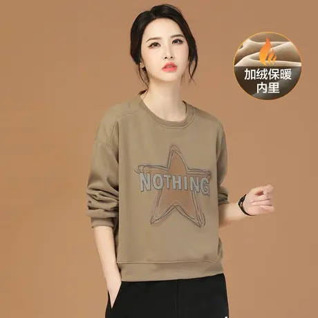 韩潮袭人美式复古印花加绒卫衣女2023冬季新款休闲显瘦宽松上衣图片