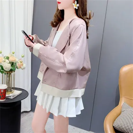 短款小个子PU皮衣外套女春秋2023年新款宽松时尚设计感皮夹克上衣图片