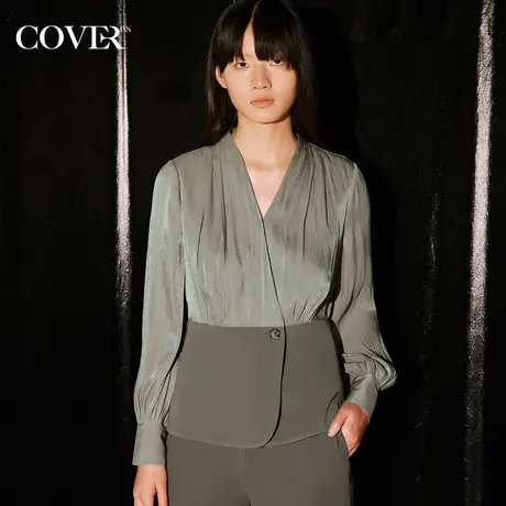 COVER秋季围裹水光纱醋酸衬衫商品大图