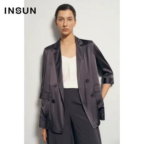 INSUN恩裳夏季桑蚕丝光泽感轻薄西装外套图片