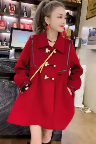 2023海军领双面绒呢子大衣女小个子风衣中长款气质时尚呢子外套潮图片