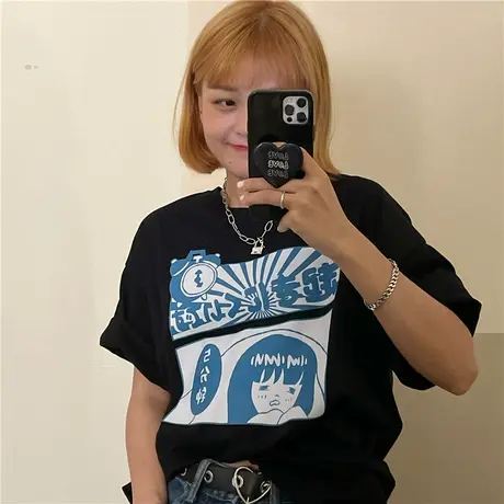 原创二次元2023新款韩版夏装盐系少女卡通可爱纯棉短袖T恤女宽松商品大图