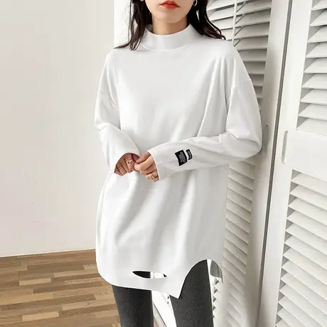 中长款德绒打底衫女2022年早春新款韩版宽松内搭纯棉长袖t恤女潮图片