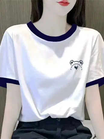 白色仿棉短袖t恤女2023新款夏季小众设计感女装洋气遮肉显瘦上衣图片